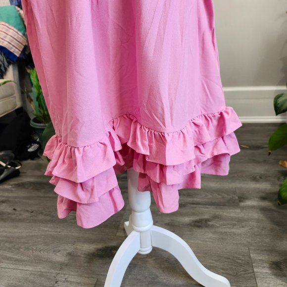 Vintage 1970's Rose Pink Shift Dress with Ruffle Cuffs & Hem - Picture 7 of 13